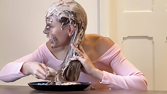 British Brunette Eats A Messy Cake In This Wet And Wild Video